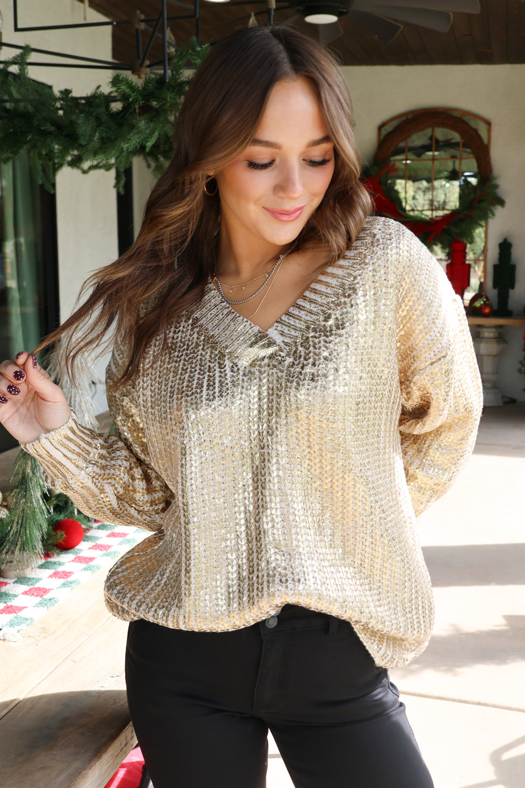 Golden Metallic Sweater - ShopSpoiled