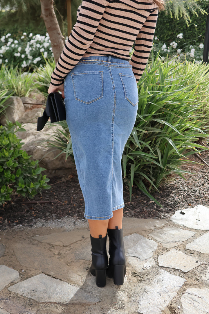 Heather Midi Denim Skirt - ShopSpoiled