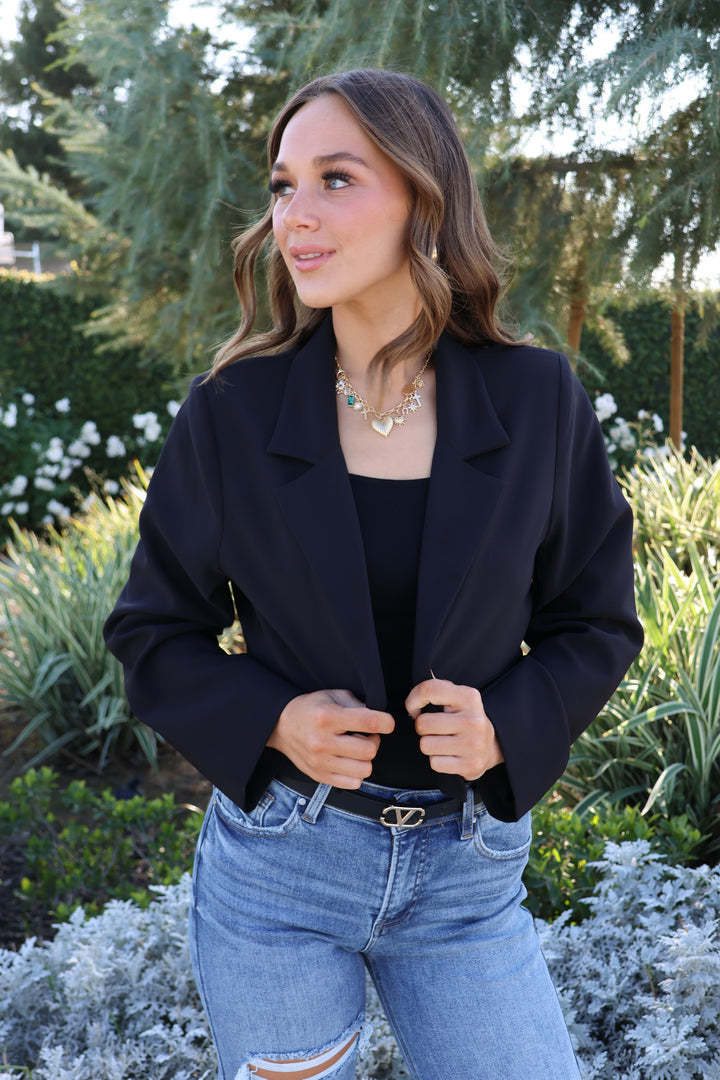 Material Girl Cropped Jacket in Black - ShopSpoiled