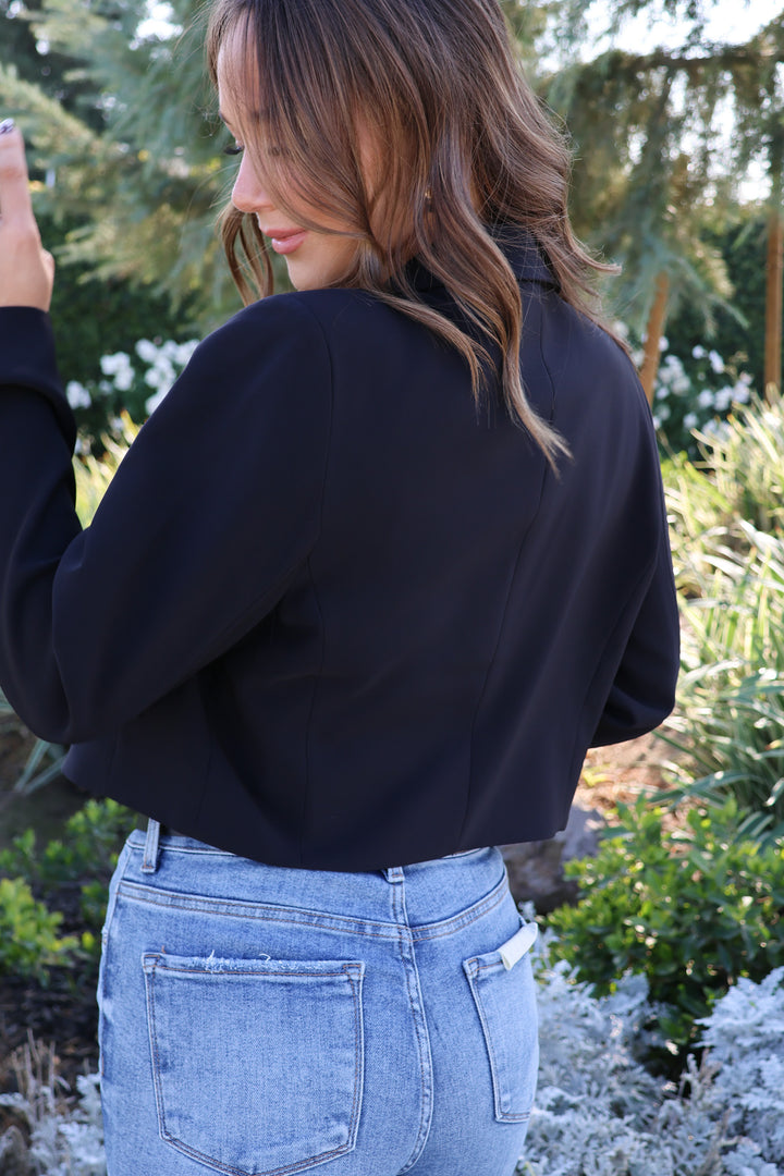 Material Girl Cropped Jacket in Black - ShopSpoiled