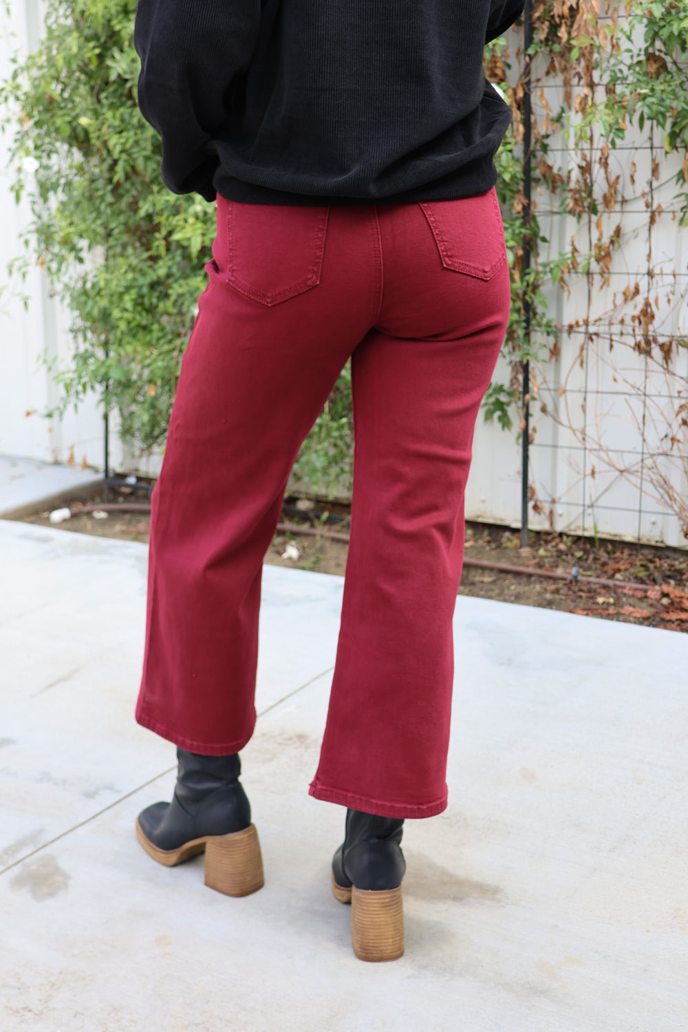 Burgundy Cropped Jeans - ShopSpoiled