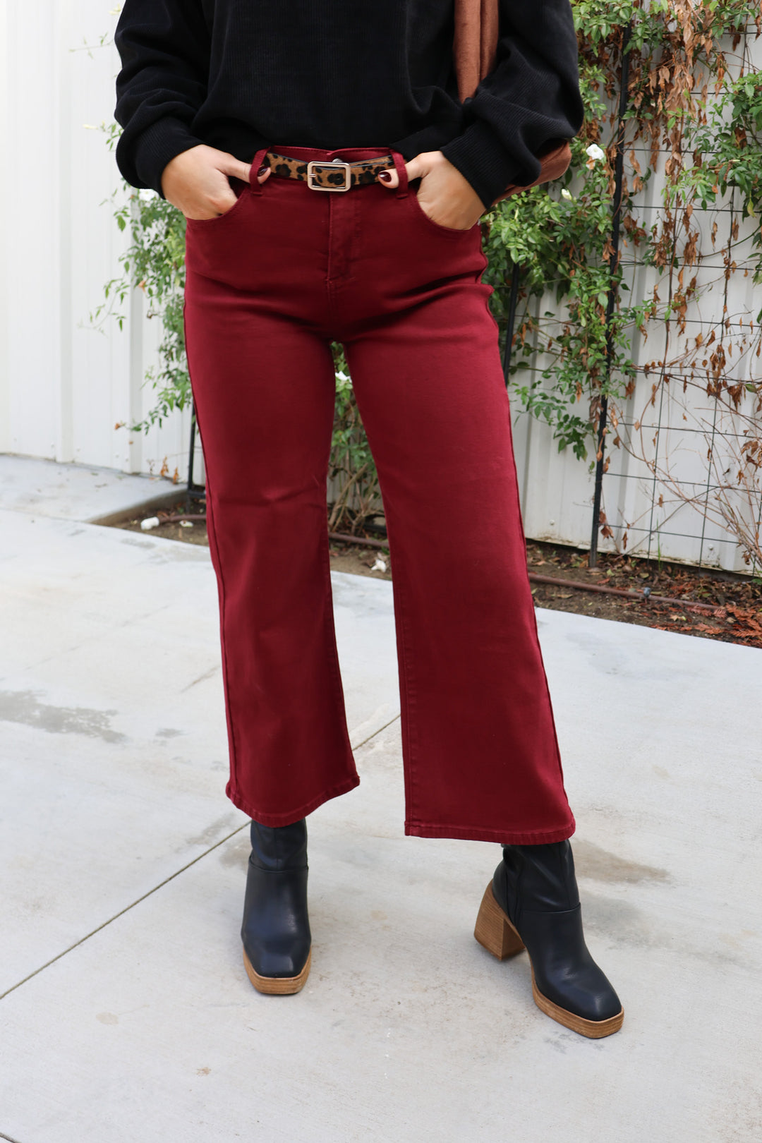 Burgundy Cropped Jeans - ShopSpoiled