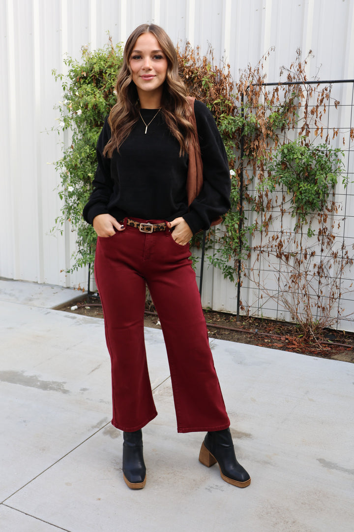 Burgundy Cropped Jeans - ShopSpoiled