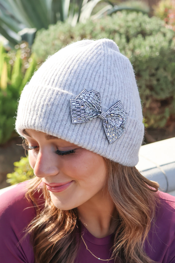 CC Glitter Bow Beanie - ShopSpoiled