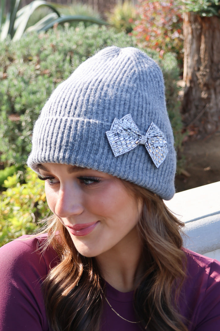 CC Glitter Bow Beanie - ShopSpoiled