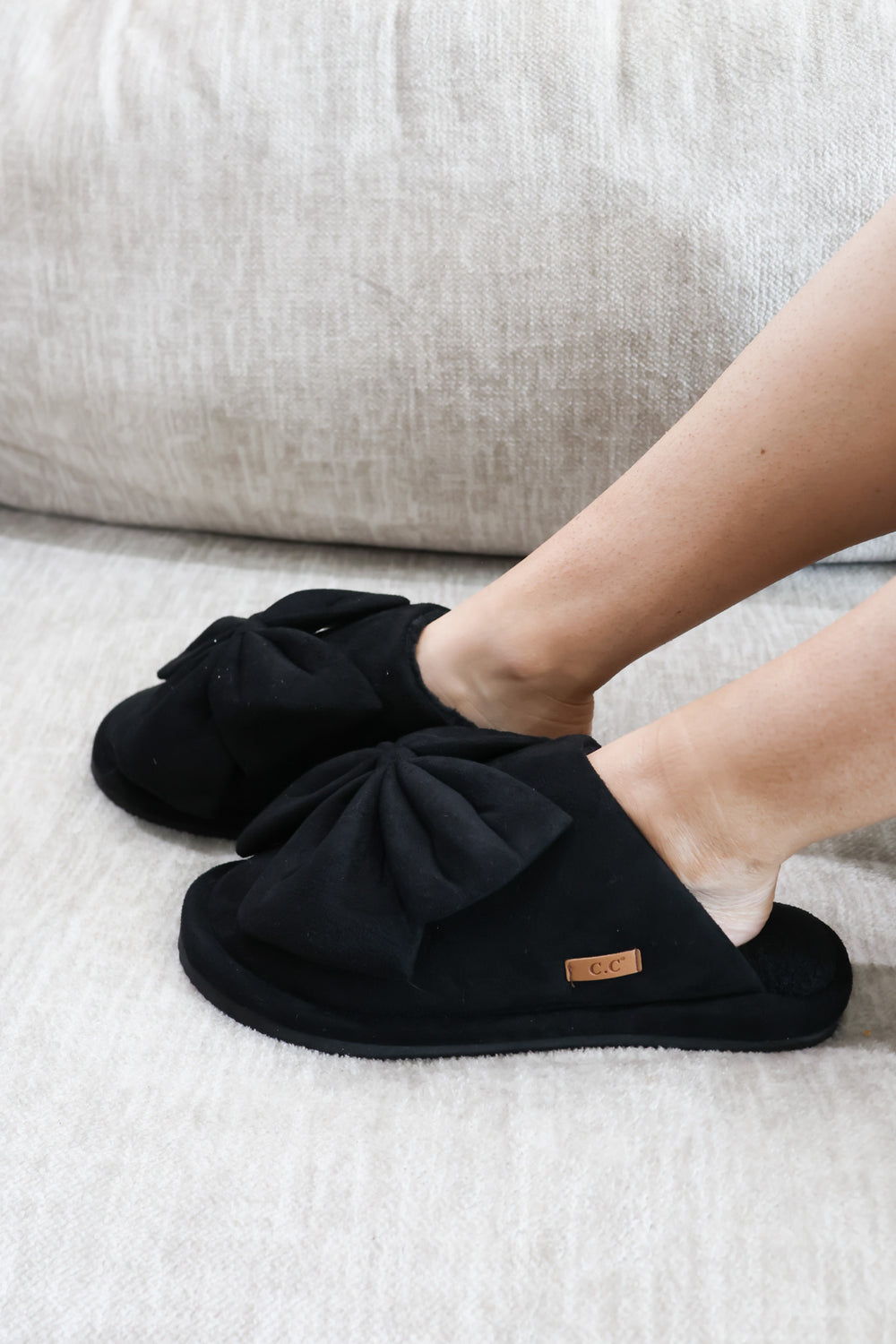 Suede Bow Slippers - ShopSpoiled