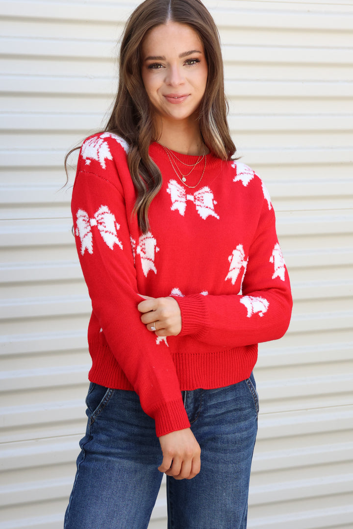 Charming Bow Sweater - ShopSpoiled