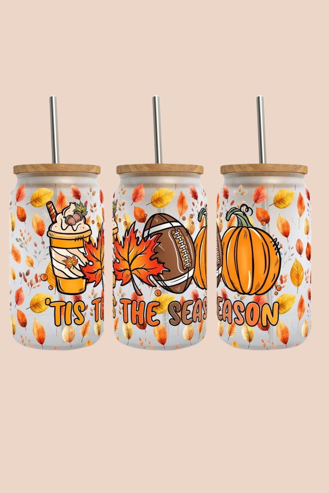 Tis the Season Fall Football 16oz Libbey Glass Tumbler - ShopSpoiled