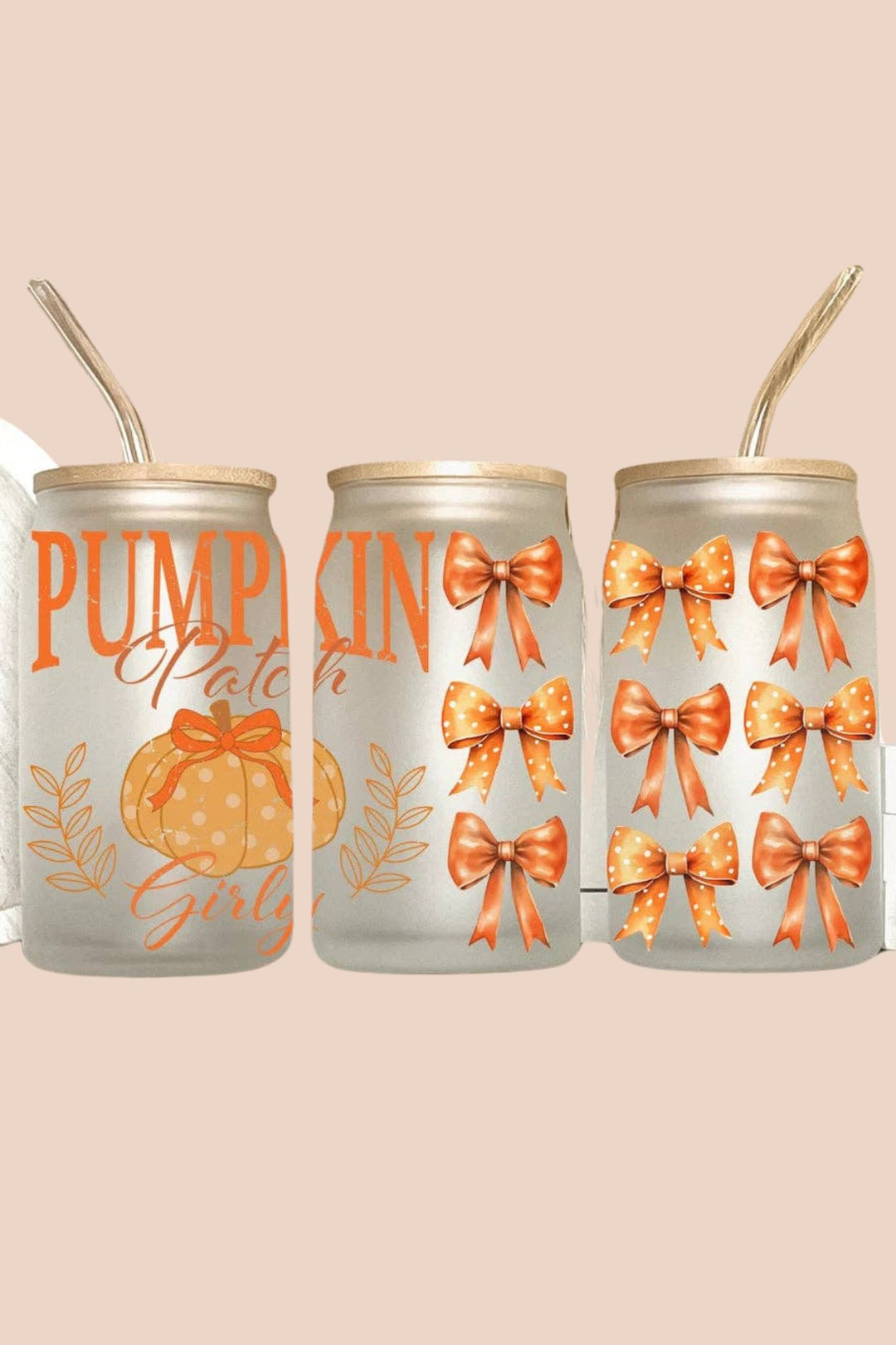 Pumpkin Patch Girly Coquette Bows Fall 16oz Libbey Glass Tumbler - ShopSpoiled