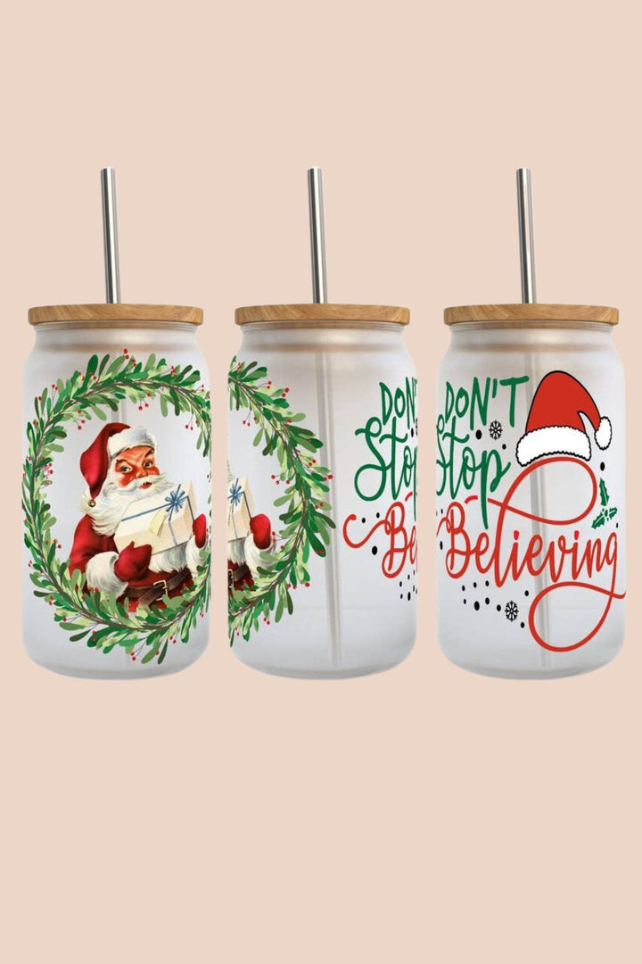 Don't Stop Believing Christmas Gnomes 16oz Libbey Glass Tumbler - ShopSpoiled