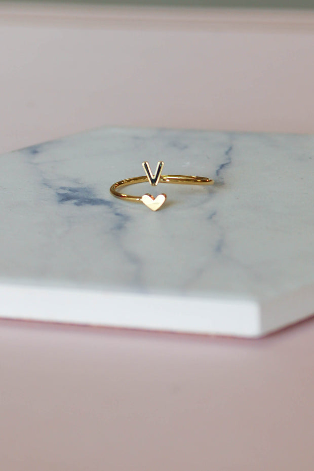Heart Initial Ring: Gold - ShopSpoiled