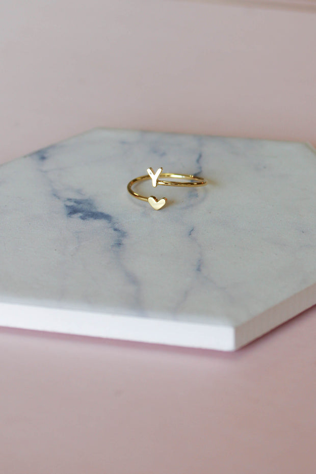 Heart Initial Ring: Gold - ShopSpoiled