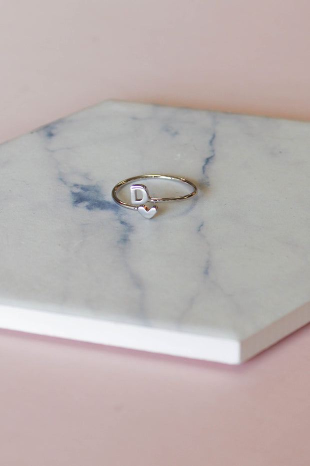 Heart Initial Ring: Silver - ShopSpoiled