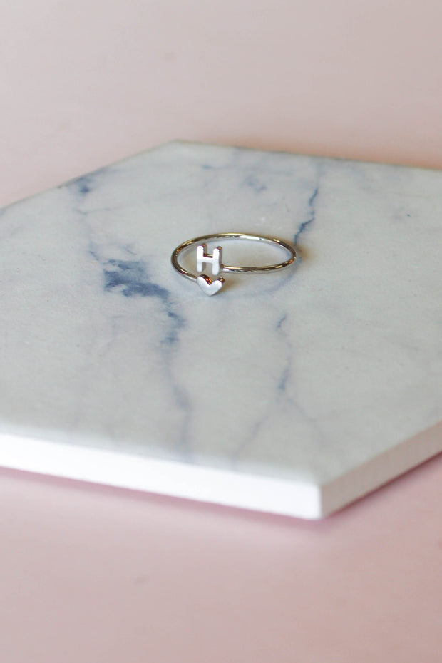 Heart Initial Ring: Silver - ShopSpoiled