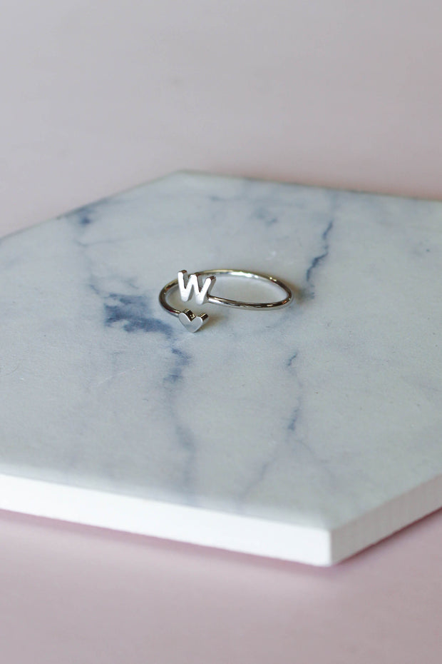 Heart Initial Ring: Silver - ShopSpoiled