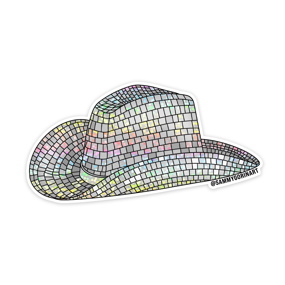 Disco Ball Cowboy Hat Glitter Sticker - ShopSpoiled
