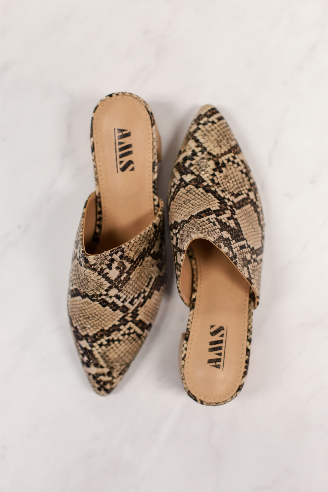 Olivia Mule Heels: Snake - ShopSpoiled