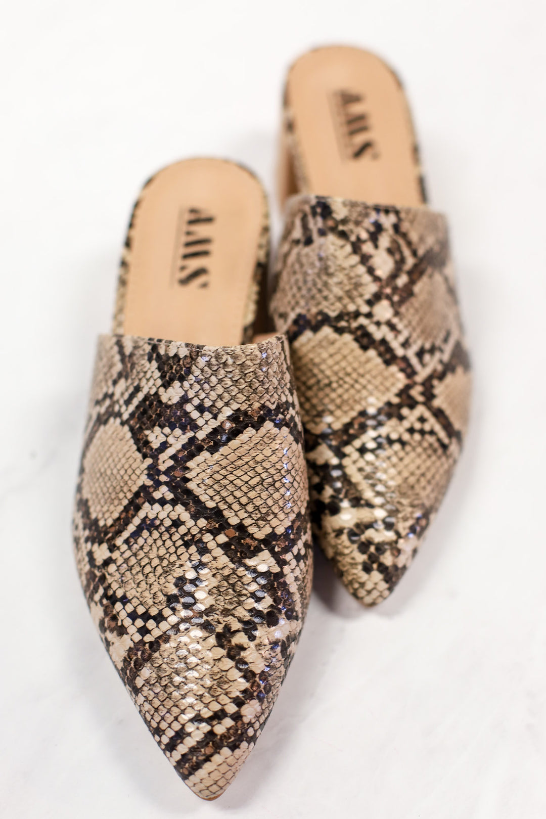 Olivia Mule Heels: Snake - ShopSpoiled