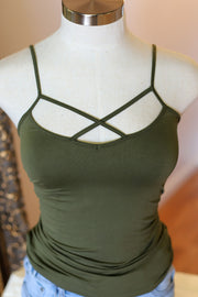 Strapped Front Cami: Olive - ShopSpoiled