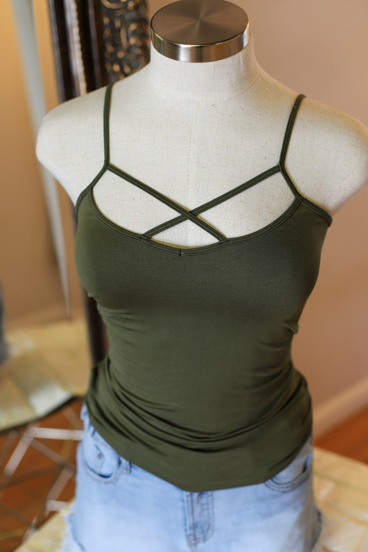 Strapped Front Cami: Olive - ShopSpoiled