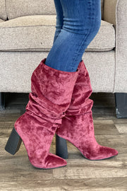Lottery Boots: Burgundy Velvet - ShopSpoiled
