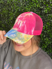 Tie Dye Hot Pink Hat - ShopSpoiled