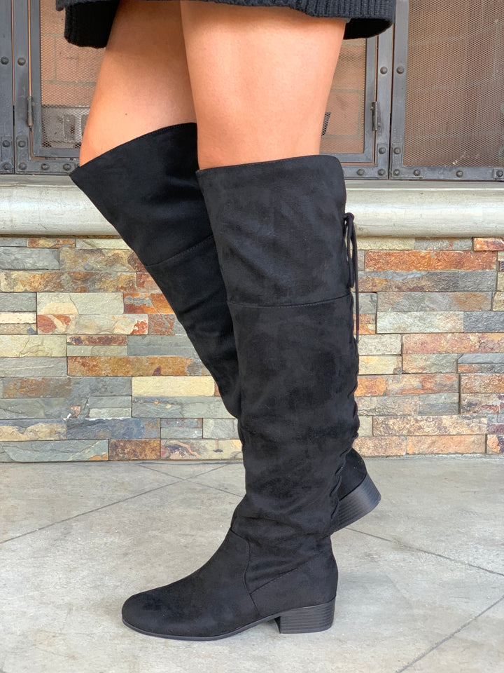 Barbra Lace Up Boots: Black Suede - ShopSpoiled
