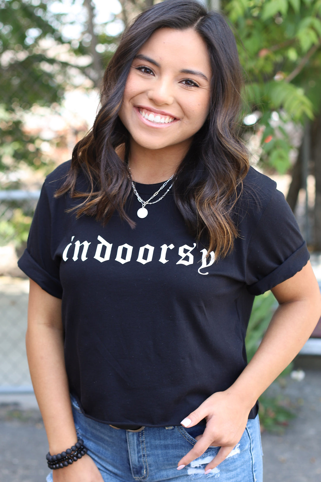 Indoorsey Cropped Tee: Black - ShopSpoiled