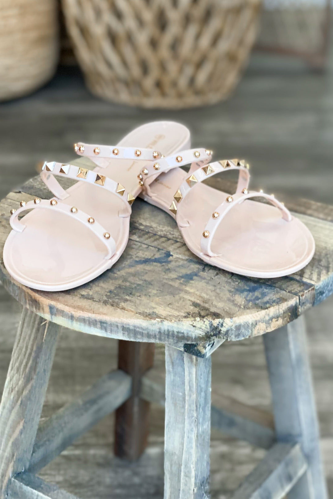 Joanie Studded Sandals: Nude - ShopSpoiled