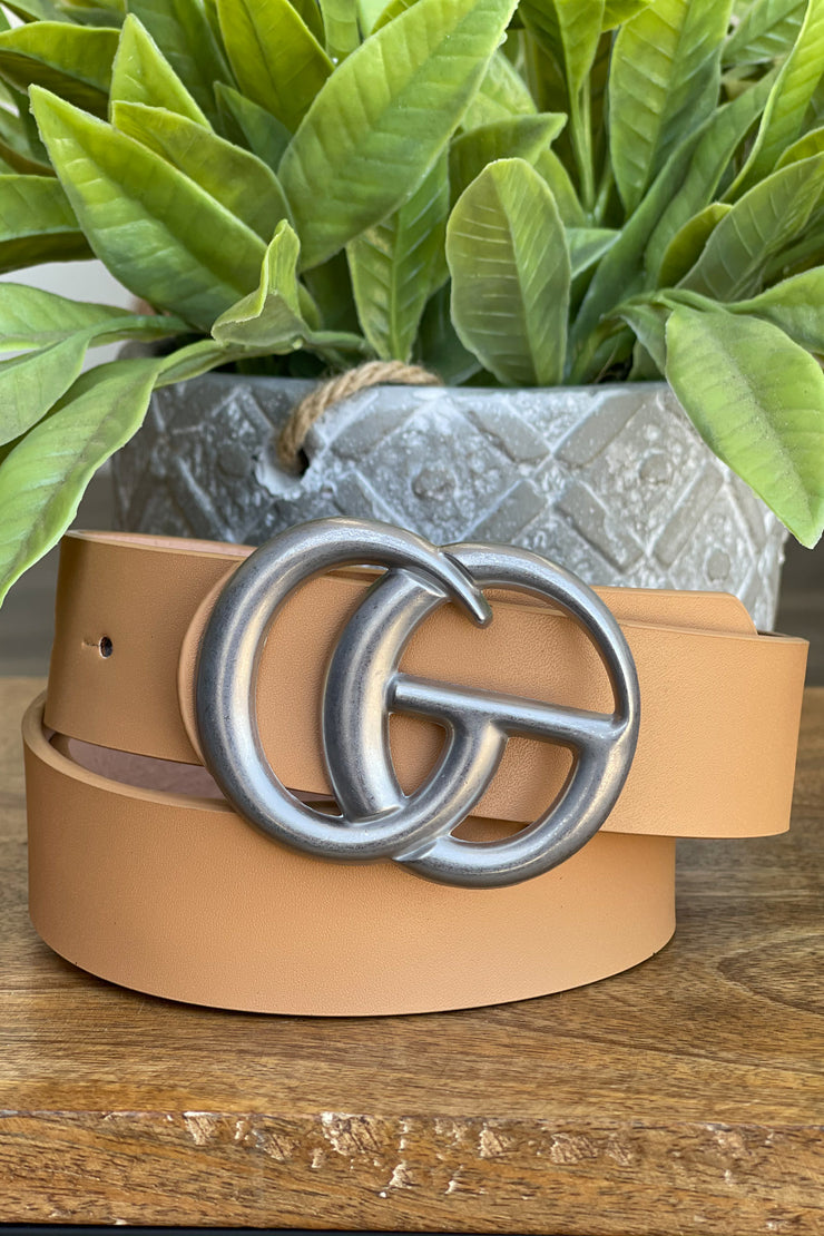 GG Belt: Tan / Flat Silver - ShopSpoiled