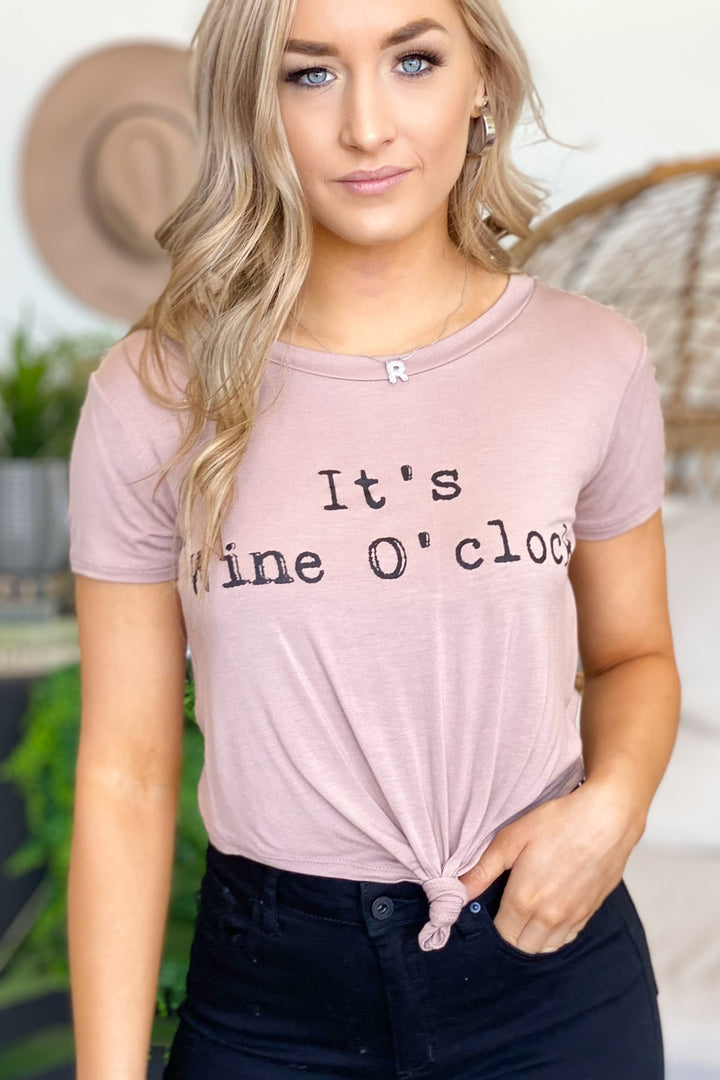 Wine O'clock Graphic Tee: Pink - ShopSpoiled
